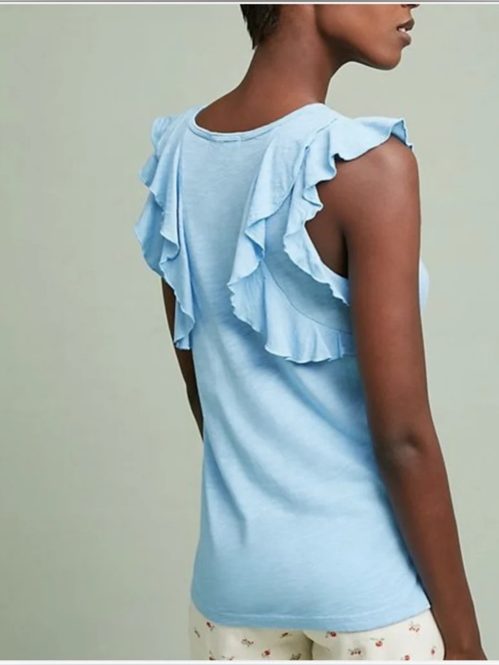 Anthropologie t.la Light Blue Ruffle Sleeve Tank Top - Women